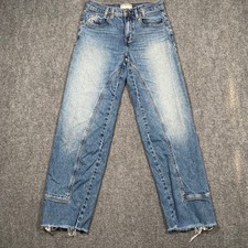 WE THE FREE Women's Jeans Size 25 Blue Distressed Wide Leg Raw Hem