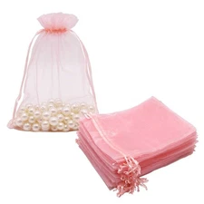 HRX Package 100pcs Blush Pink Organza Bags Large, 6 x 9 inch Drawstring Gift ...