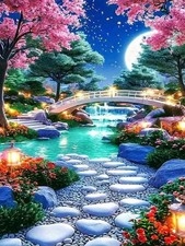 Landscape Diamond Art Kits for Adults,River Flowers 5D Diamond Painting Kits for