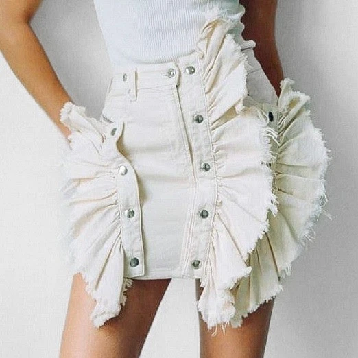 Minifalda Diesel para mujer Fru Ne crema convertible con volantes secciones a presión talla 29 Foto 2 de 4