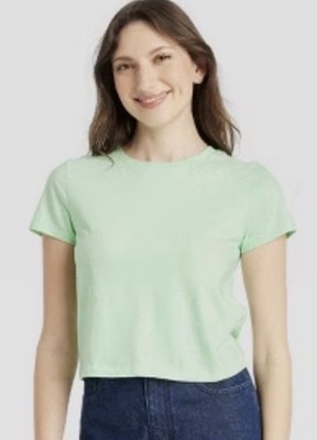 Universal Thread Women's Short Sleeve T-Shirt Cropped Crew Shrunken Lime Green S