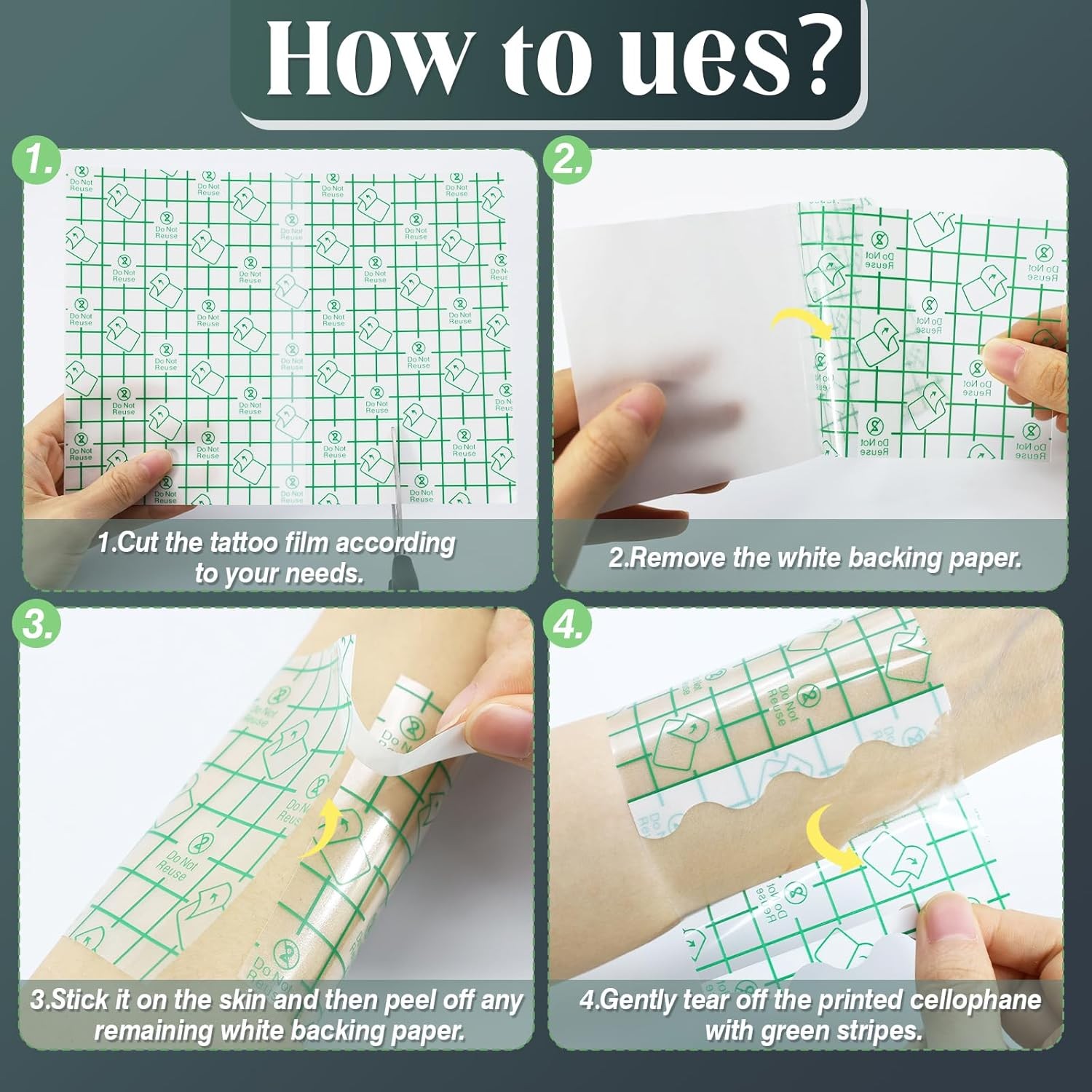 Tattoo Aftercare Bandage 6 in x 240 in（8in x 30p）, 6 x 8 Inch (Pack of 30) 