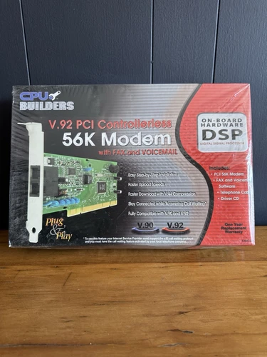 CPU Builders V.92 PCI Controllerless 56K Modem - New in Box - Vintage