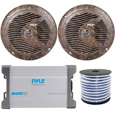 2 x Pyle PLMR60DK 6.5" Marine 150W Stereo Speakers, 2-Channel Amp, Speaker Wire