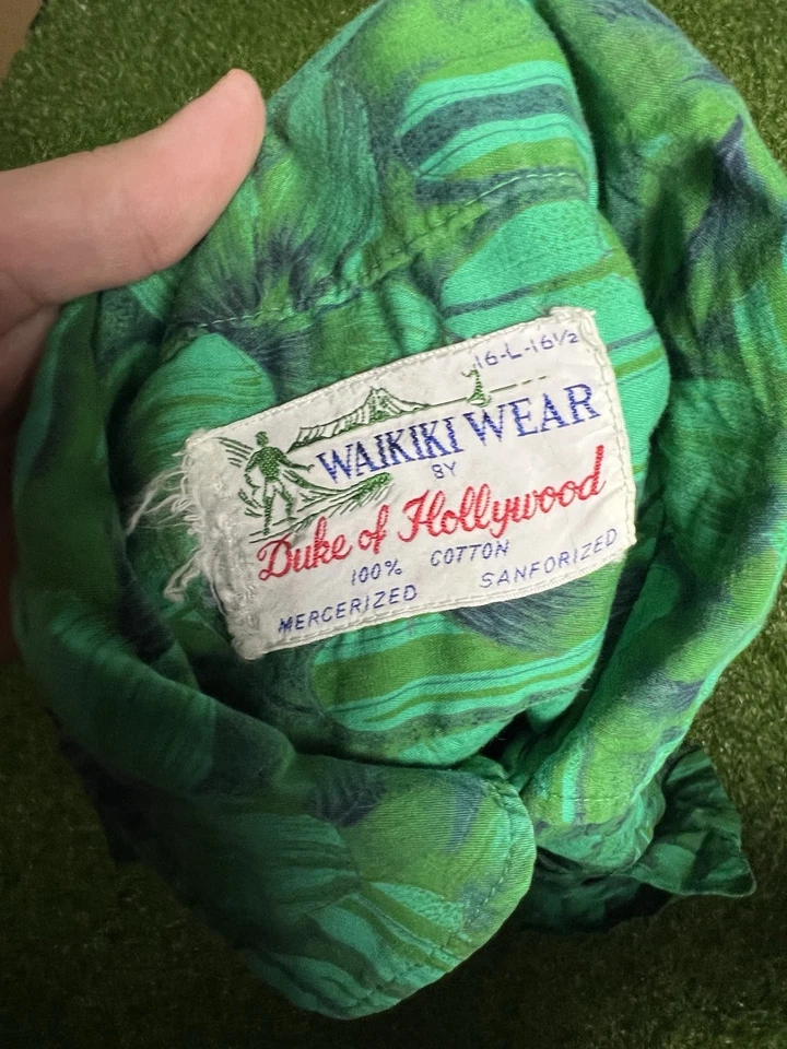 Camisa Hawaiana De Colección Duque de Hollywood Waikiki Wear Verde Lima Hibisco Grande Foto 2 de 3