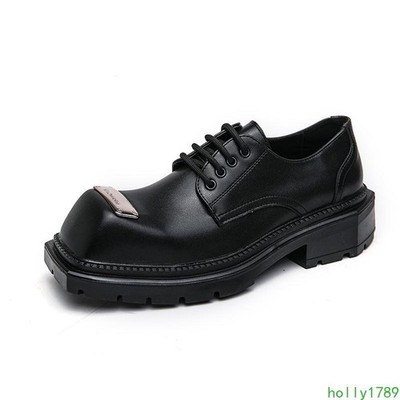 Men's British Big Square Toe Dress Business Lace Up Dress Wedding Platform Shoes
