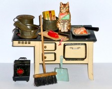 ❤️ Alter Puppenküchen Herd/ Blechherd um 1930 Zubehör