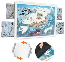1500 Pieces Rotating Plastic Puzzle Board with Drawers and Cover, Gray Drawers