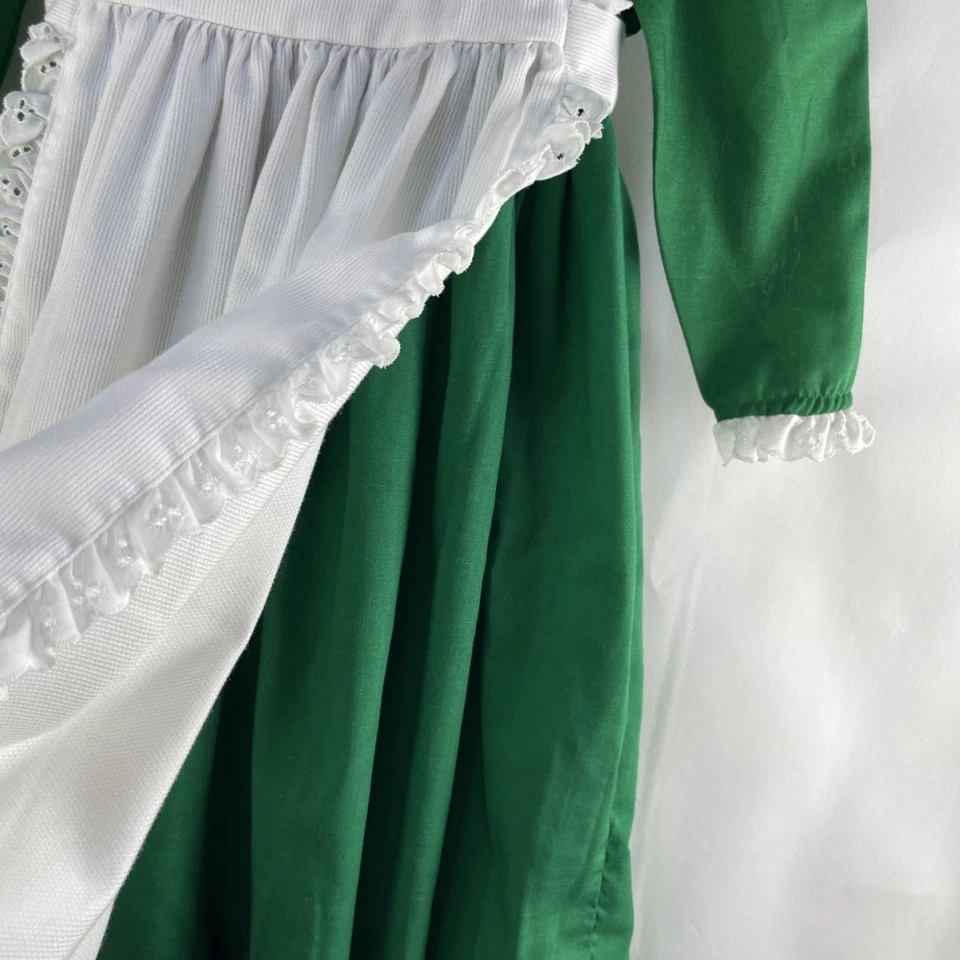 VTG Baylis Brothers Prairie Maxi Dress Girls 3T Eyelet Pinafore Green & White - Image 4 of 4