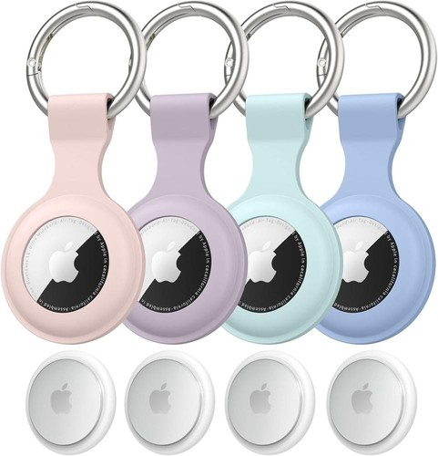 4 Custodie In Silicone Per AirTag 2021 – Sottili, Antigraffio, Colori Assortiti (nero, Rosso, Rosa, Verde Scuro)