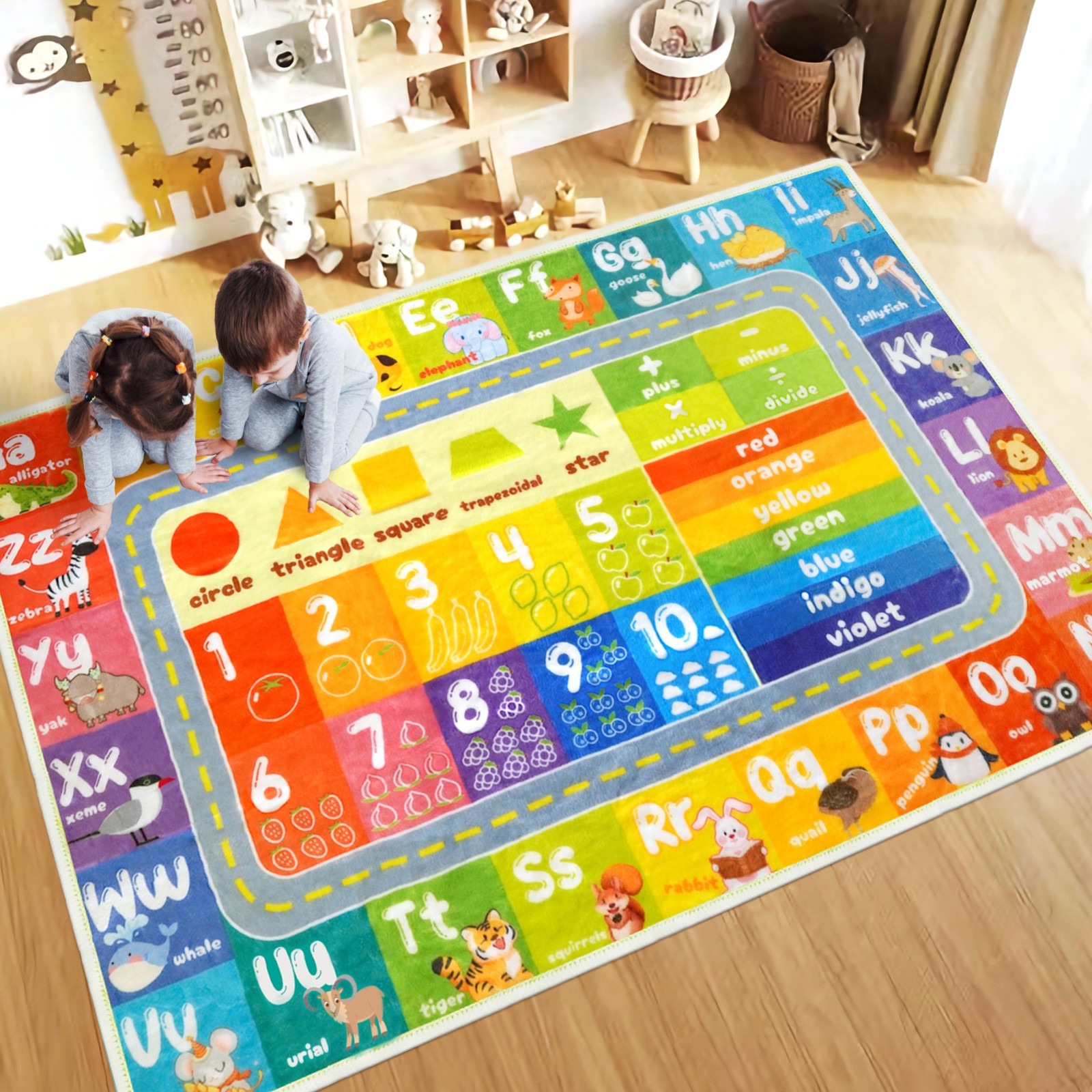 Kids Rug ABC Rug Car Rug, Car Track Rug, Road Rug for Kids,Washable and Non-Slip