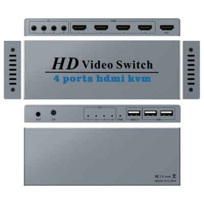 KVM HDMI 4X1 Switch 4 Ports USB KVM Selector Box Support 4K@30Hz FOR 4 Computers