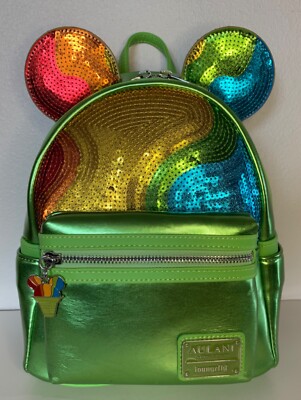 Loungefly Aulani Green & Blue Sequin Minnie Ears Mini Backpack Loungefly Disney Parks Mini Backpack Sequin Green Purple +  main image 4