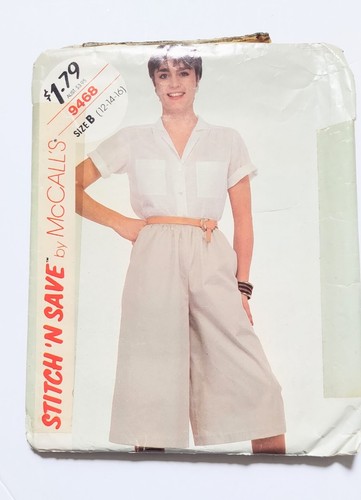 Stitch n Save By McCall's 9468 Misses Blouse Culottes Size B 12 14 16 Cut 1985 - 第 1/5 張圖片