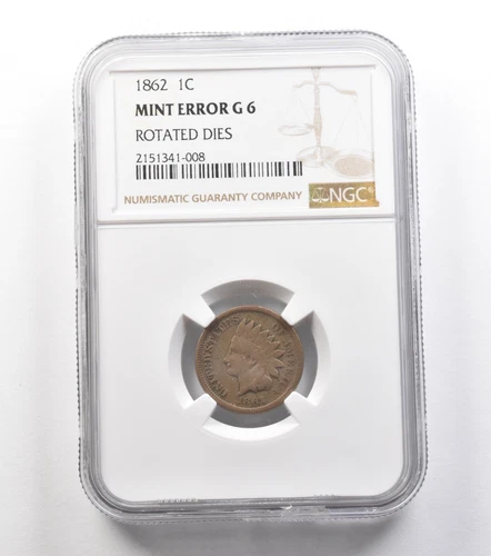 1862 Indian Head Cent Mint Error Rotated Dies G6 NGC *0925