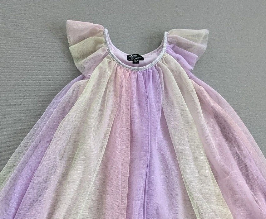 Pink & Violet Size 4 Girl Tulle A-Line Dress Chiffon Short Sleeveless Flare EUC - Image 2 of 4