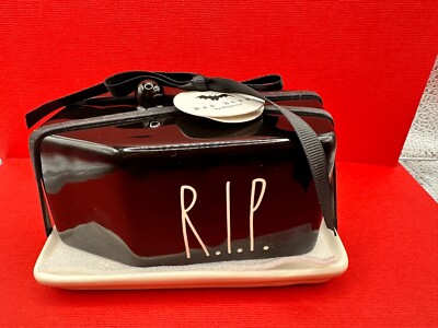 RAE DUNN Coffin Butter Dish  Halloween Black Ceramic Decor, R.I.P. Free Ship