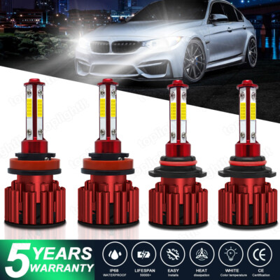 4-Sides 9005 H11 LED Combo Headlight Super Bright Bulbs Kit White High Low Beam