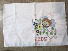 Sweet Vintage cross-stitched pillow case for baby 18 X 12