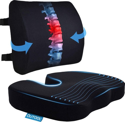 Seat Cushion & Lumbar Pillow for Office, Car, Wheelchair - Memory Foam Relief