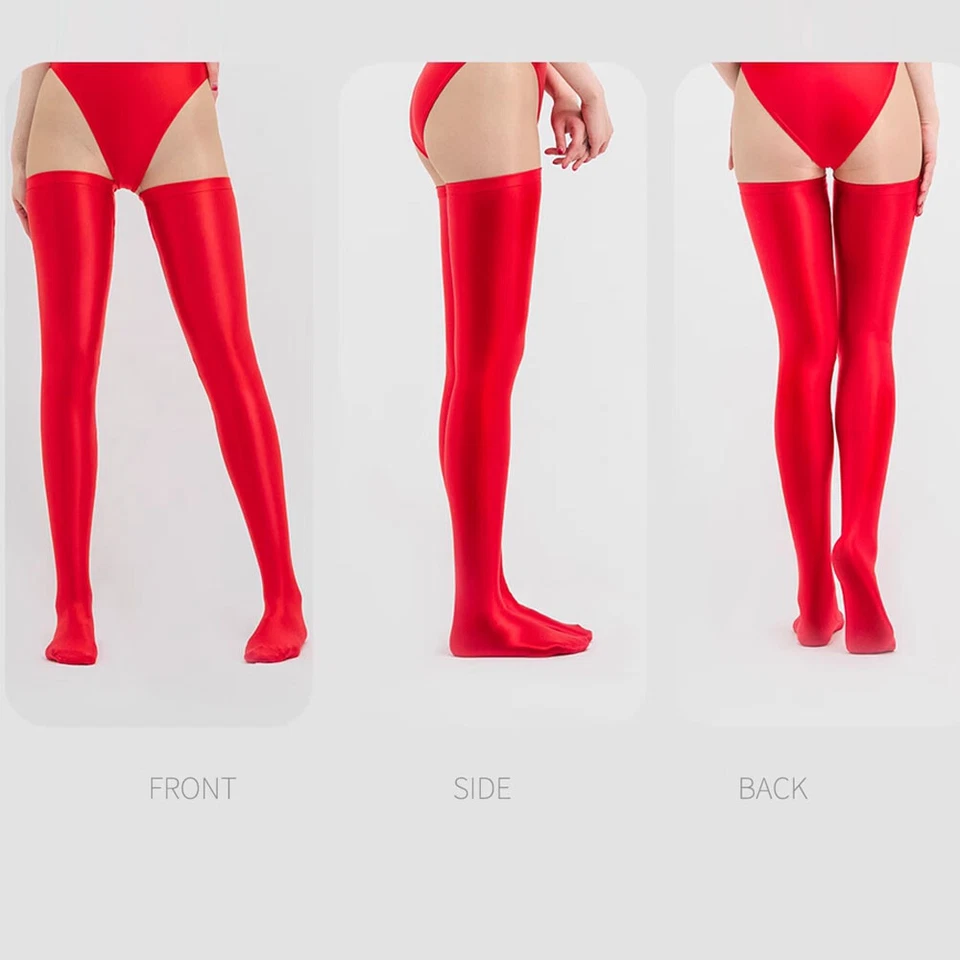 MJINM Women's Socks Glitter Leggings Satin Shiny Opaque Wet-look Thigh-Highs - Image 3 of 4