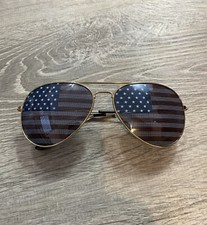 USA Flag Aviator Sunglasses Gold American Patriotic United States Stars Stripes