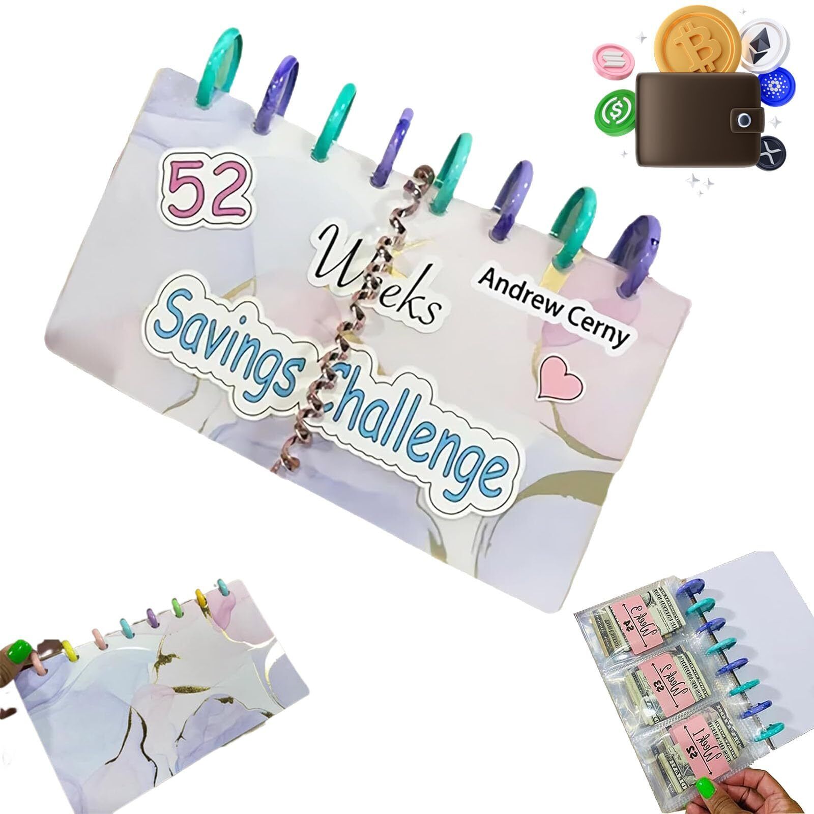 52 Week Savings Spiral Binder, Money Saving Challenge Book with Cash  Envelopes