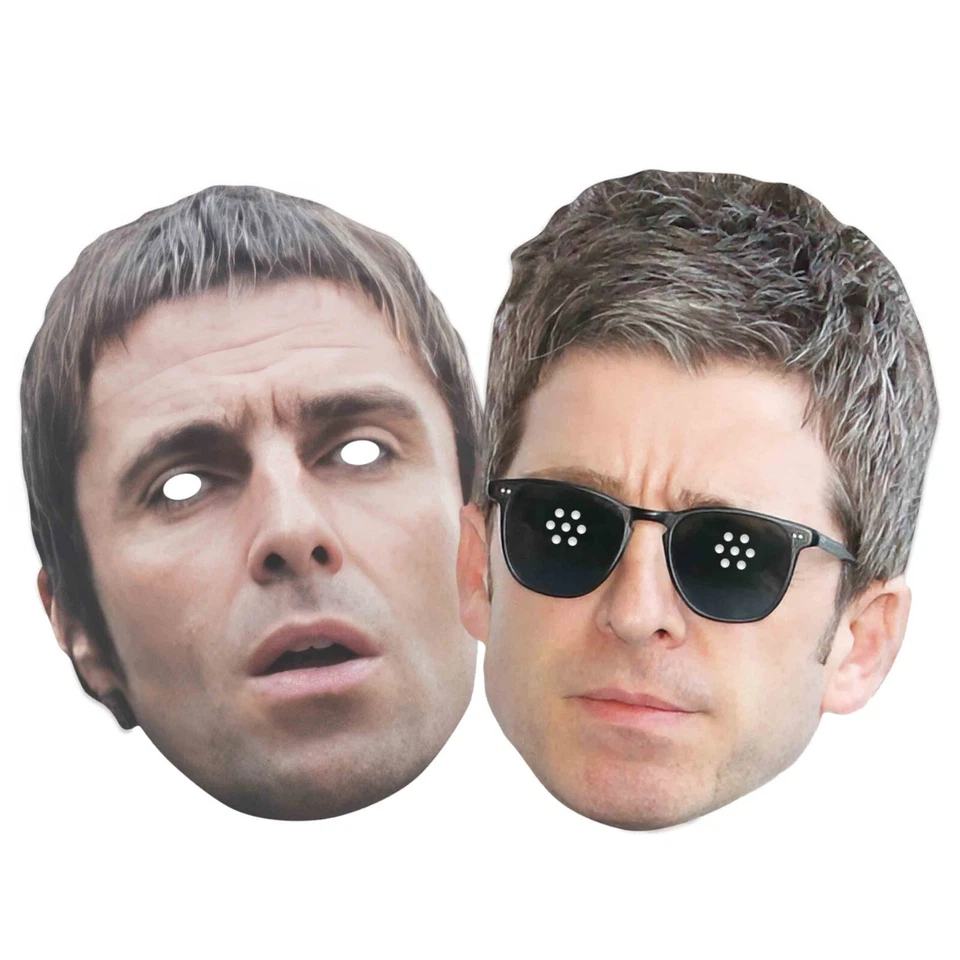 Gallagher Brothers Noel and Liam Musicians 2D Card Party Face Masks Twin Pack - Image 1 of 1