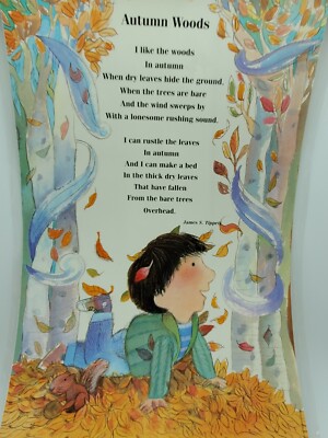 VTG 1973 Print Mid Century Creative Teaching Press Autumn Woods Elaminated b107