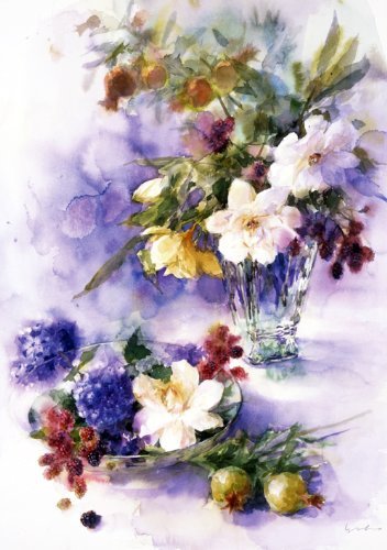 絵画　草花 Yuko Nagayama Watercolor Flower and Utsuwa Postcard Art Book