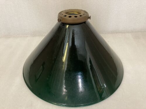 Vintage Emerald Green Cased Glass Light Shade - 9 1/2" x 4 1/2" W/ Brass Collar - Picture 1 of 17