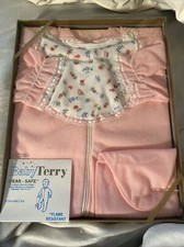 Baby Terry Vintage 0-6M Pink One Piece Sleep Play Set Bib NIB New