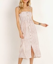 EUC FAITHFLL THE BRAND Suki Rae Pink Floral Shirred Tie Button Dress Sz 4 S