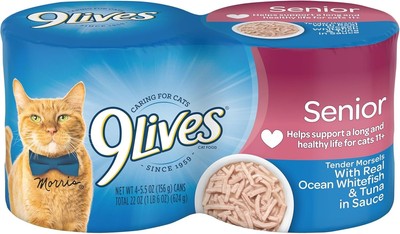 9Lives Wet Senior Cat Food, Tender Morsels with Real Ocean Whitefish & Tuna in S
