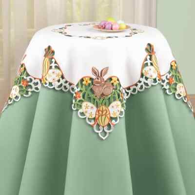 Adorable Conejito de Pascua Y Huevos Bordado Poliéster Cuadrado Mantel