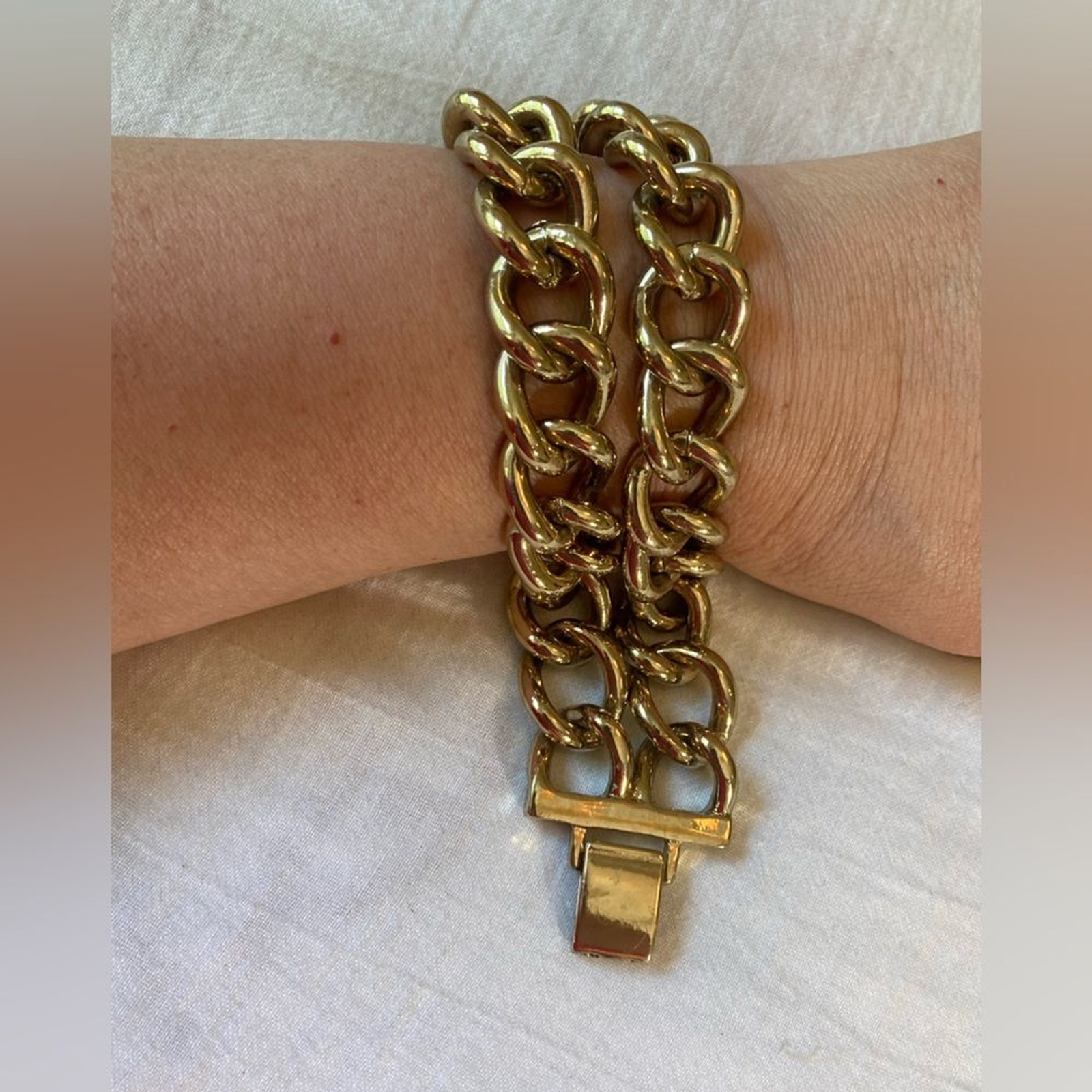 Double Chunky Chains Statement Bracelet Gold Tone - image 1