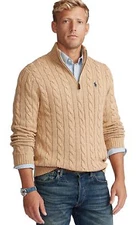 Polo Ralph Lauren Men's Camel Melange Cable Knit Cotton Sweater, 2LT