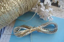 10y VINTAGE FRENCH GOLD SILVER METAL PLATE FLAT METALLIC CORD THREAD RIBBON TRIM