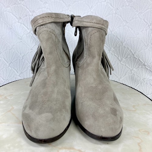 Sam Edelman Ankle Booties Womens Size 9.5 Gray Suede Fringe Western Cowboy Boots - Picture 3 of 12