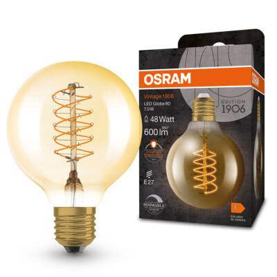 Osram E27 LED VINTAGE 1906 GLOBE 80 Spiral Gold Filament LED Lamp Dimmable