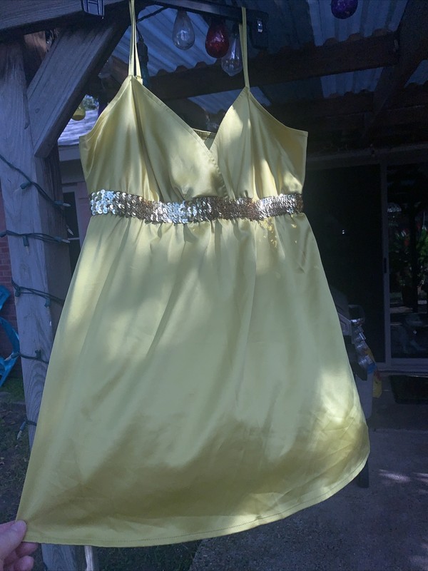Express NWT Sequin Tank M Halter Top Yellow Green Silky Shirt Dress Tunic Shirt