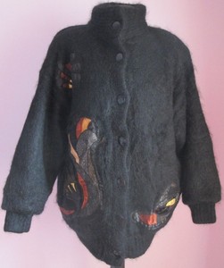 Ladies Mohair Vision C Vtg Mix Size 69a Cardigan Oversize Applique amp;a Black M UxaH0t0dqw
