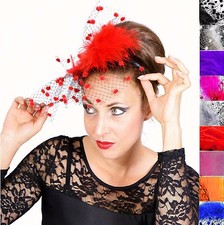 Fascinator am Haarreif Federn Schleier Pünktchen Haarschmuck Netz viele FARBEN