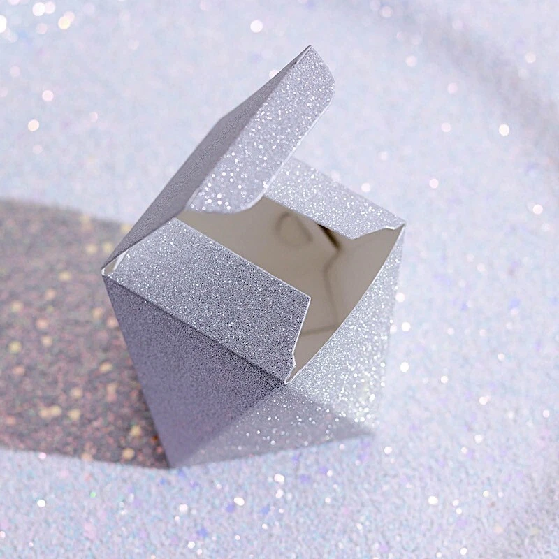 25 SILVER 3" Glittered Geometric FAVOR BOXES Gift Holders Party Decorations - Image 3 of 4