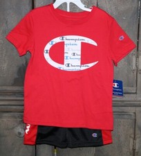 Boys Champion 2 Pc Set Red T Shirt Black Shorts Size 6 NWT