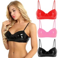 Women's PVC Leather Wetlook Dance Club Party Latex Bra Lingerie Erotic Bra Tops