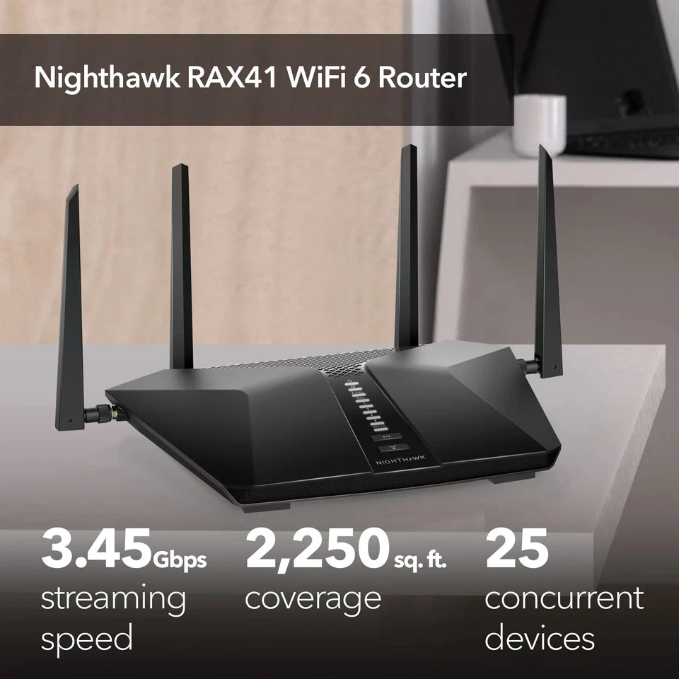 NETGEAR RAX41-100NAS Router AX3600 3.45 Gbps –Dual-Band Gigabit Internet - Image 2 of 4