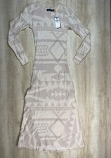 NWT Polo Ralph Lauren Womens Maxi Dress Beige XS Southwestern Print Long Sleeve