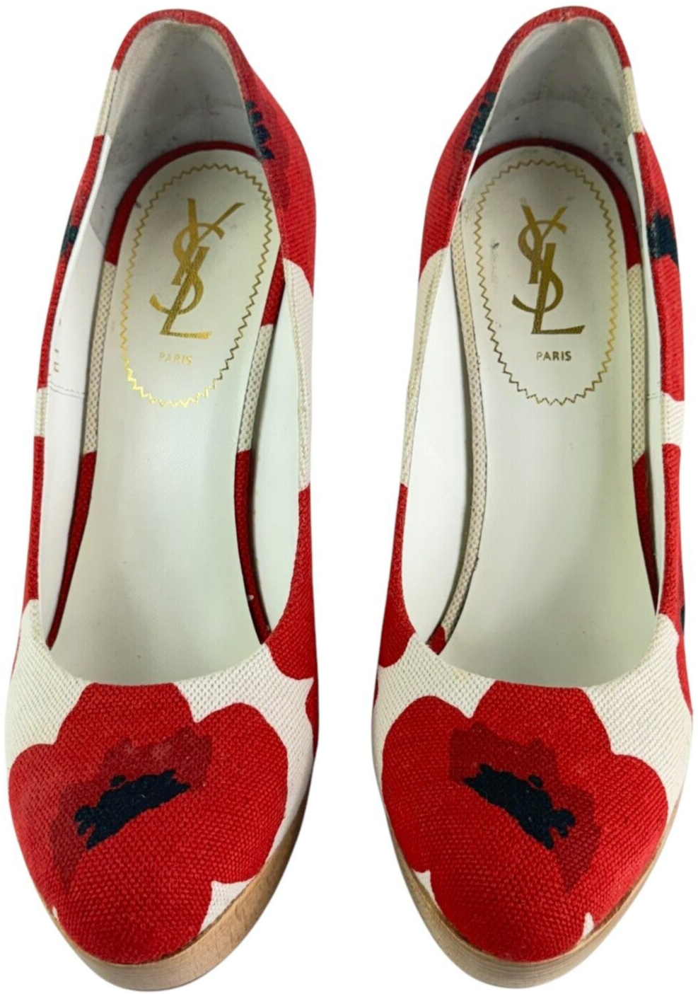 Zeppe plateau YVES SAINT LAURENT tessuto rosso e beige stampa papavero 39 5 9 5US