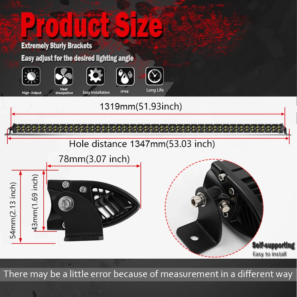 6D Dual Row 52"inch 3680W LED Light Bar Flood Spot Roof Driving Trucks SUV 4WD - Image 2 of 4